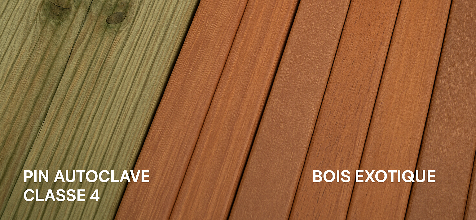 Comparaison pin autoclave classe 4 vs bois exotique pour terrasse - Occia spécialiste bois