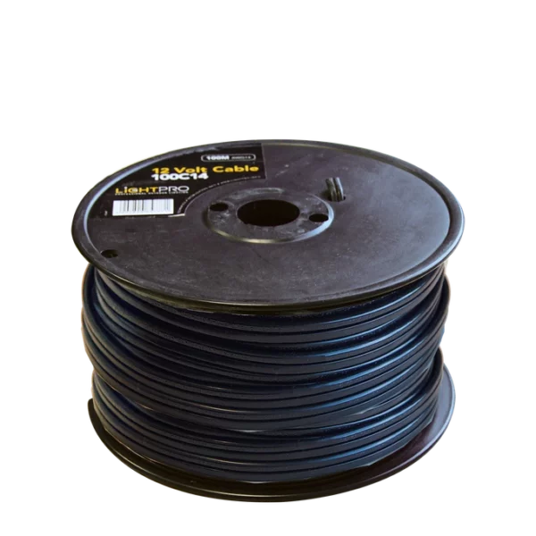 Câble 12V 100m Lightpro calibre 14AWG noir sur rouleau pour éclairage jardin extérieur
