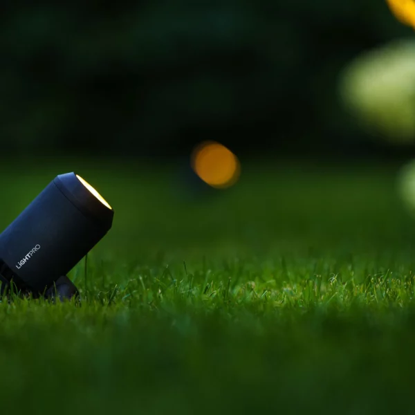 Installation spot LED orientable Castor 3 dans jardin pelouse éclairage arbres végétaux ambiance nocturne