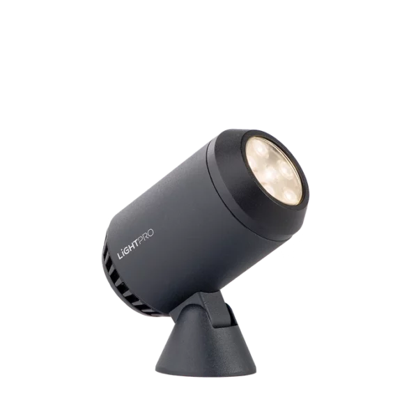 Spot LED orientable 12V Castor 4 dimmable aluminium anthracite sur piquet vue produit détaillée